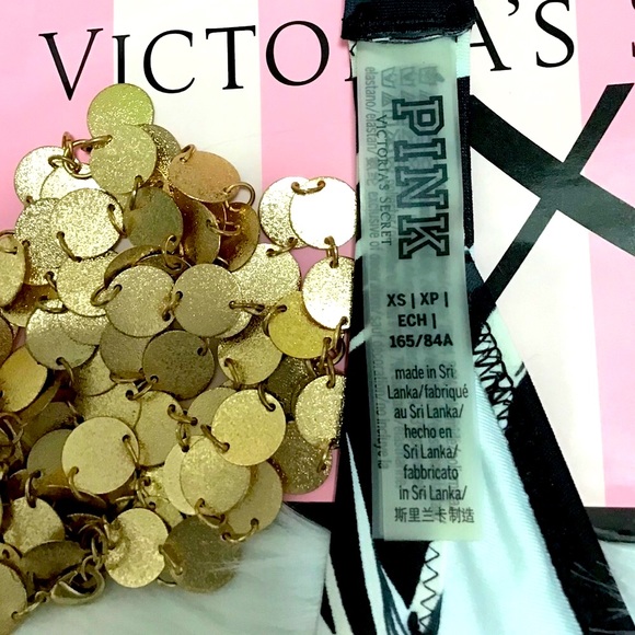 PINK Victoria’s Secret Black Caged Palm Leaf Tropical Halter Bikini Top Size XS - Picture 8 of 11